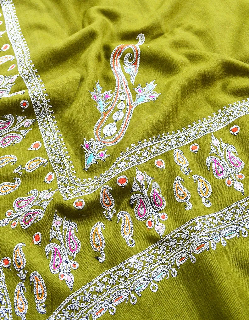 green tilla embroidery pashmina shawl 8159