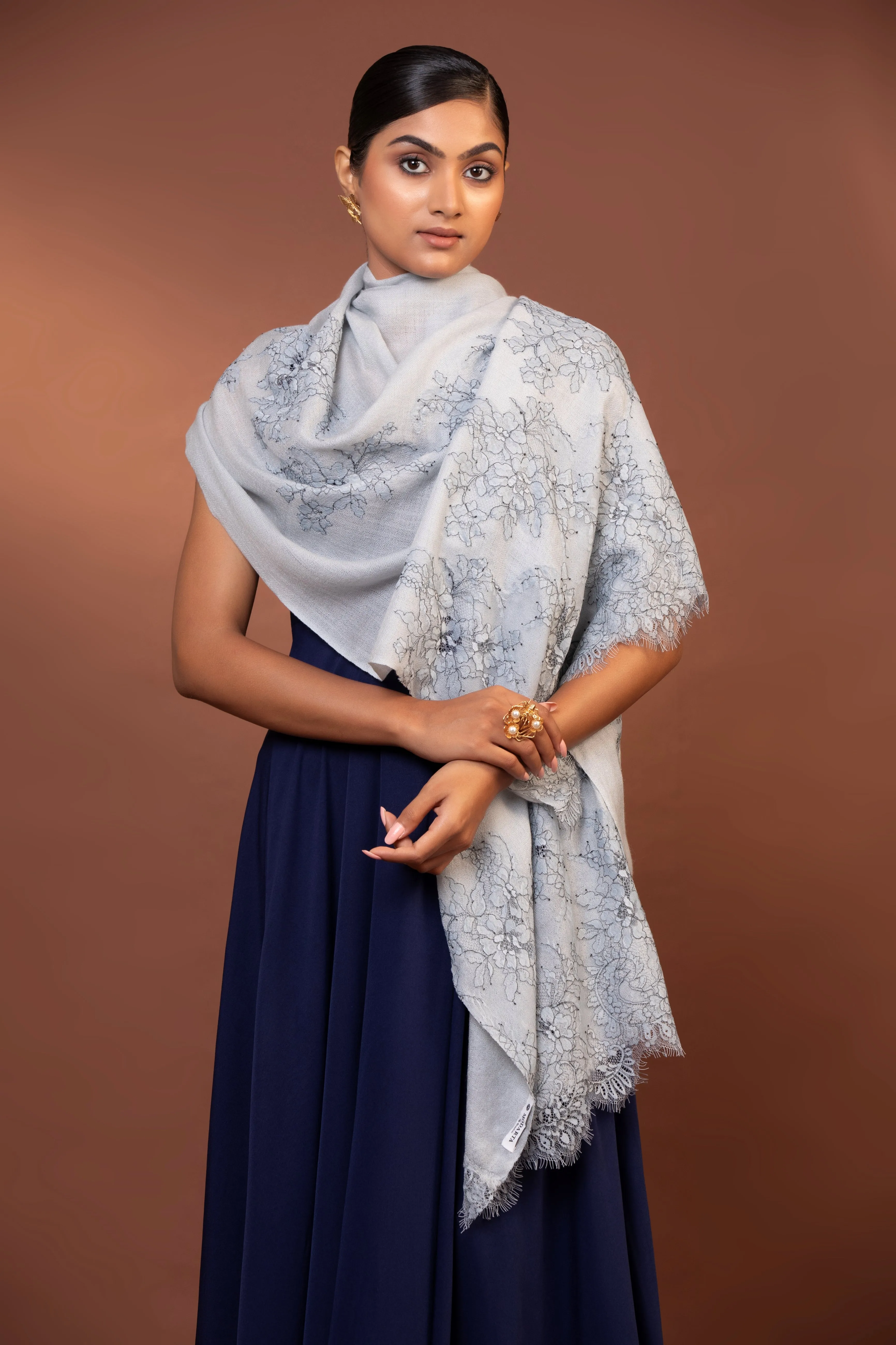 Grey Women’s Shawl with Elegant Lace Design | Stylish & Chic