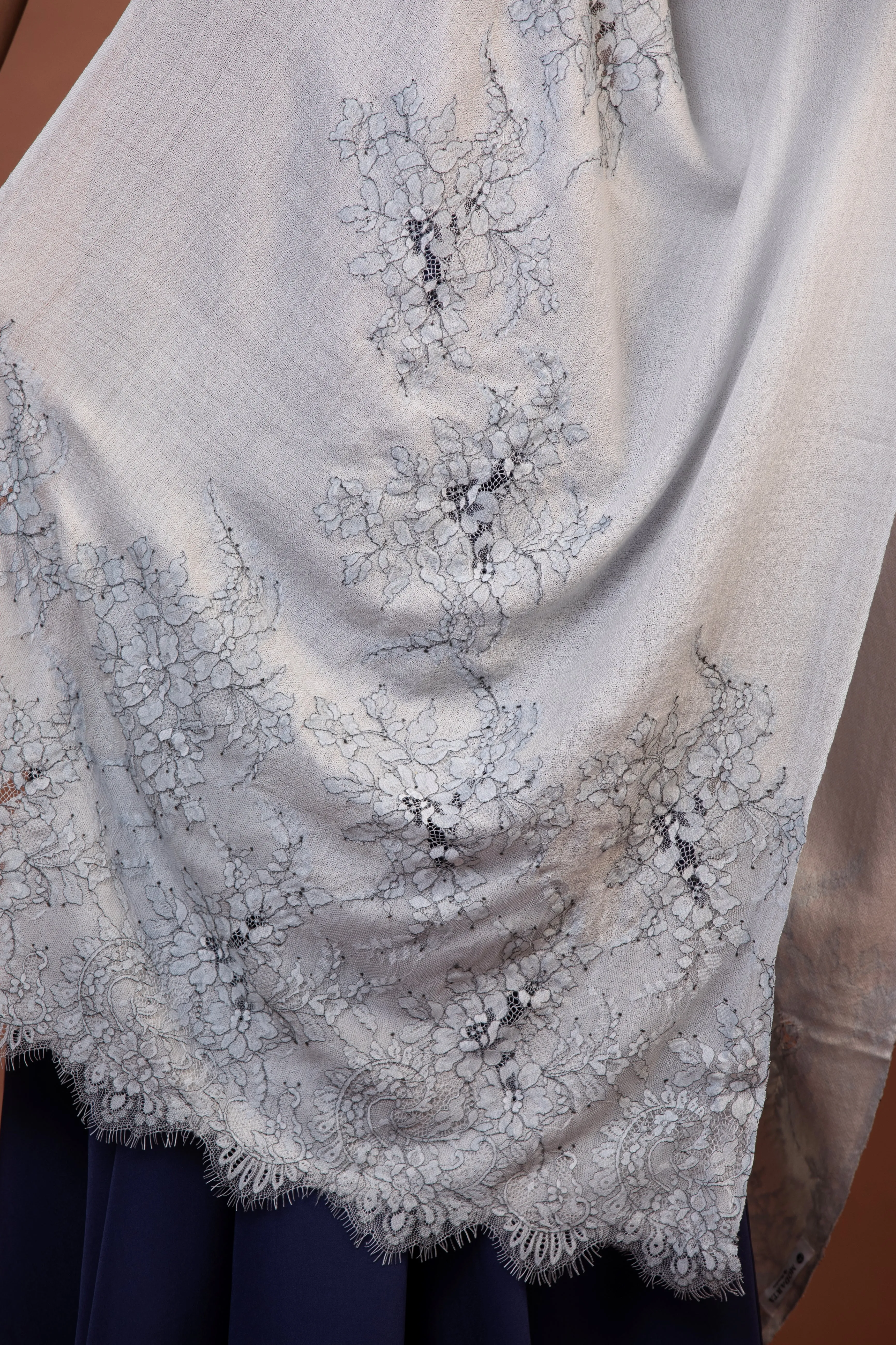 Grey Women’s Shawl with Elegant Lace Design | Stylish & Chic