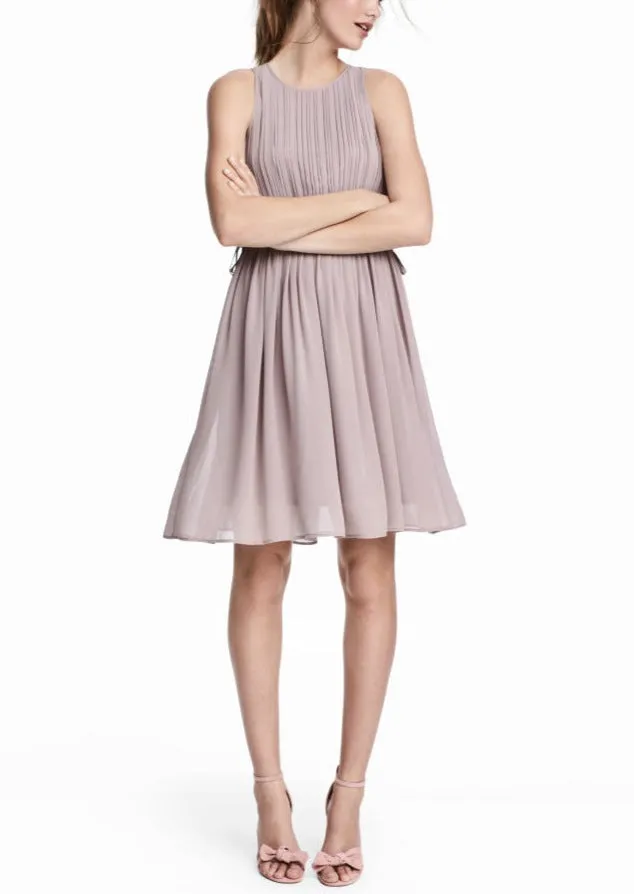 H&M Women's pale muted lavender pleated chiffon sleeveless dress, 2