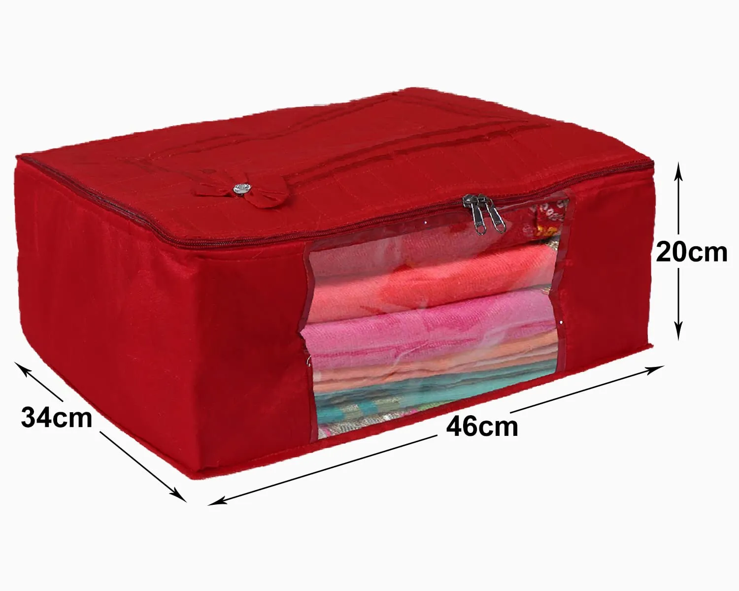 Heart Home Multiuses Foldable Cotton Saree Covers/Clothes Storage Bag/Wardrobe Organizer With Transparent Window- Pack of 2 (Red) 52HH4073