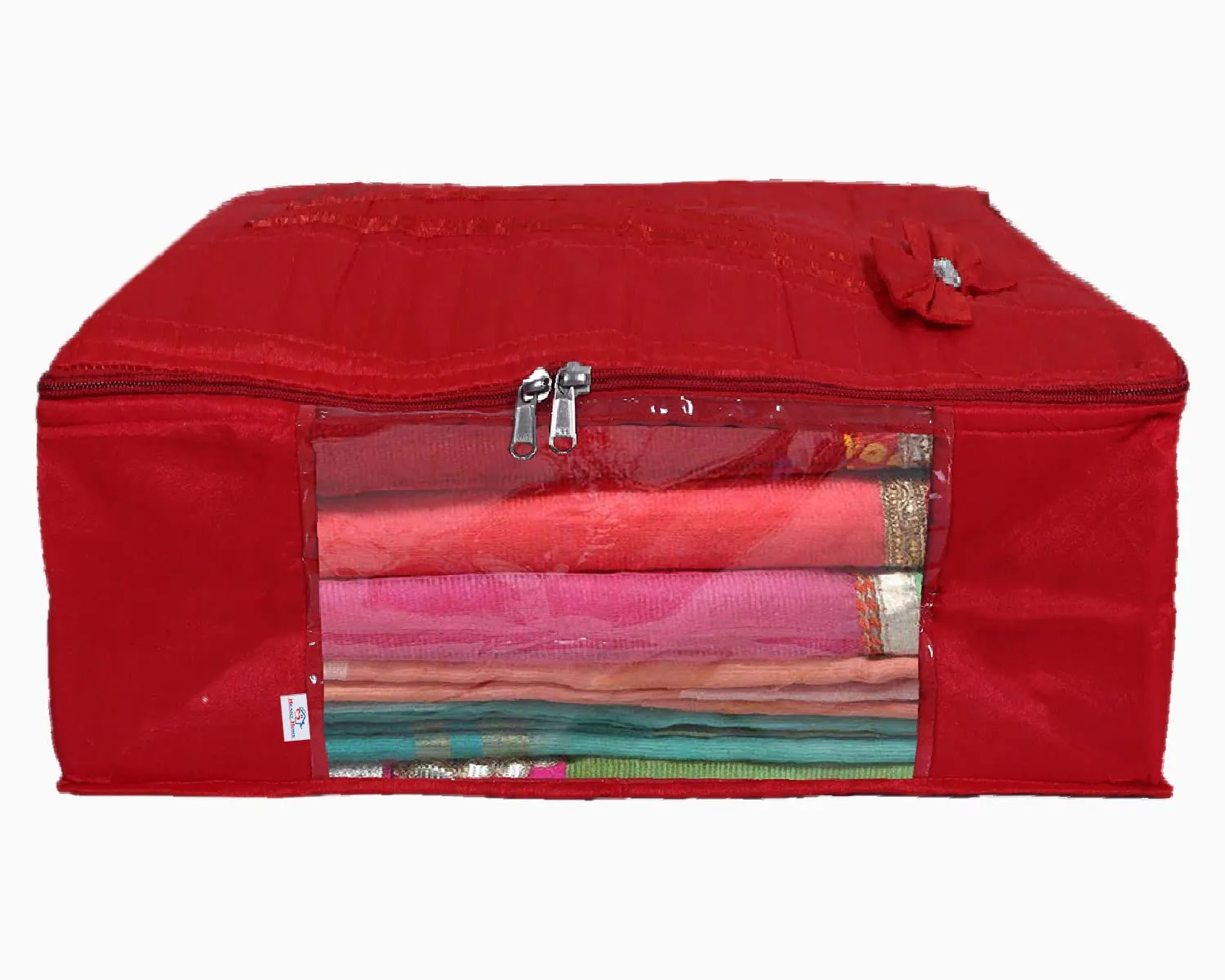 Heart Home Multiuses Foldable Cotton Saree Covers/Clothes Storage Bag/Wardrobe Organizer With Transparent Window- Pack of 2 (Red) 52HH4073