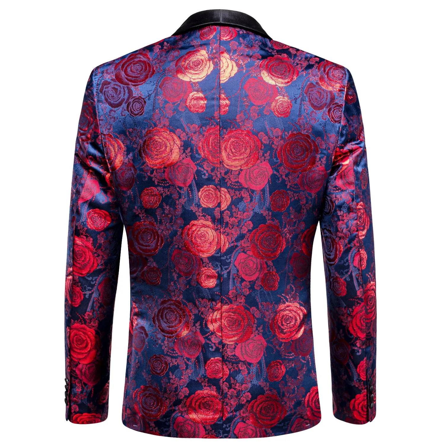 Hi-Tie Black Shawl Lapel Luxury Blue Red Floral Men's Suit Set