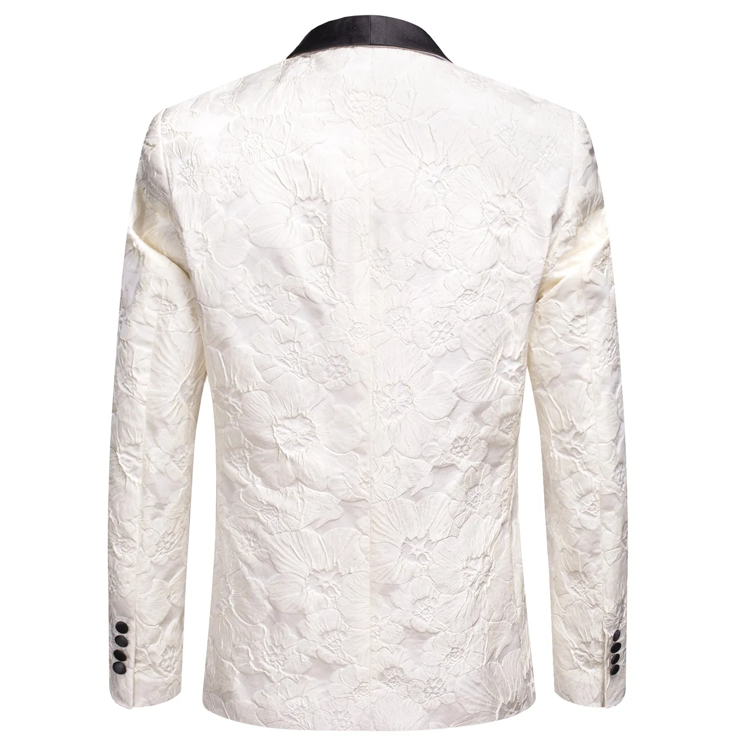 Hi-Tie Black Shawl Lapel Wedding White Suit Pure White Floral Mens Top