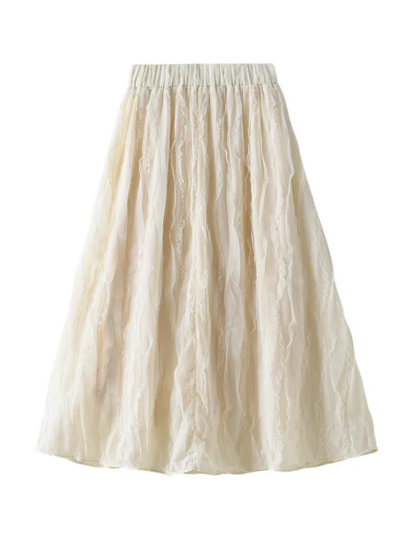 High Waist Slim Gauze Pleated Skirt