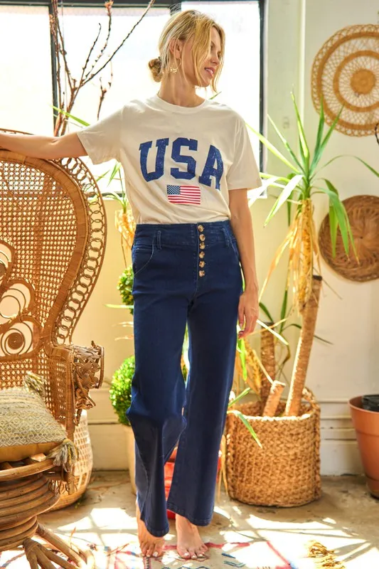 HIGH WAISTED BUTTON WIDE LEG JEANS JBJ1087