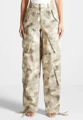 High Waisted Camo Cargo Pants - Beige