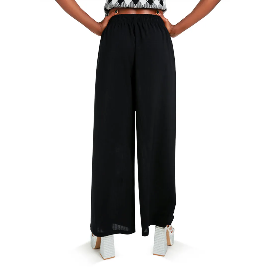 High Waisted Solid Wide Trouser Pants