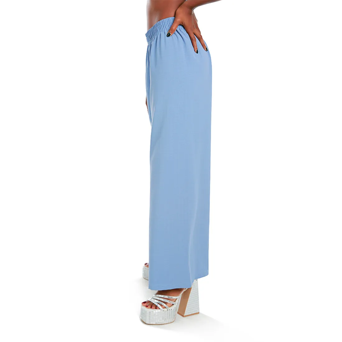 High Waisted Solid Wide Trouser Pants