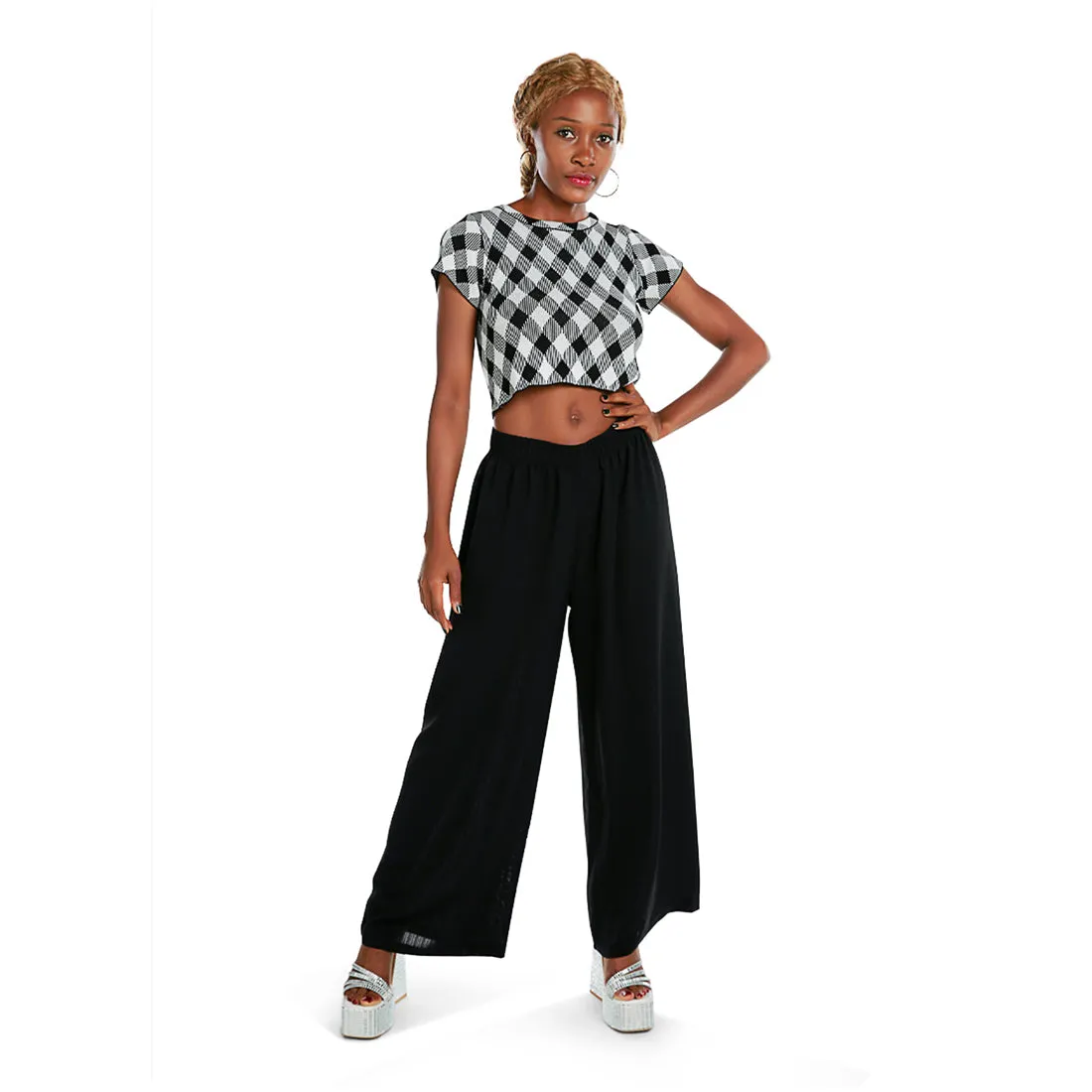 High Waisted Solid Wide Trouser Pants