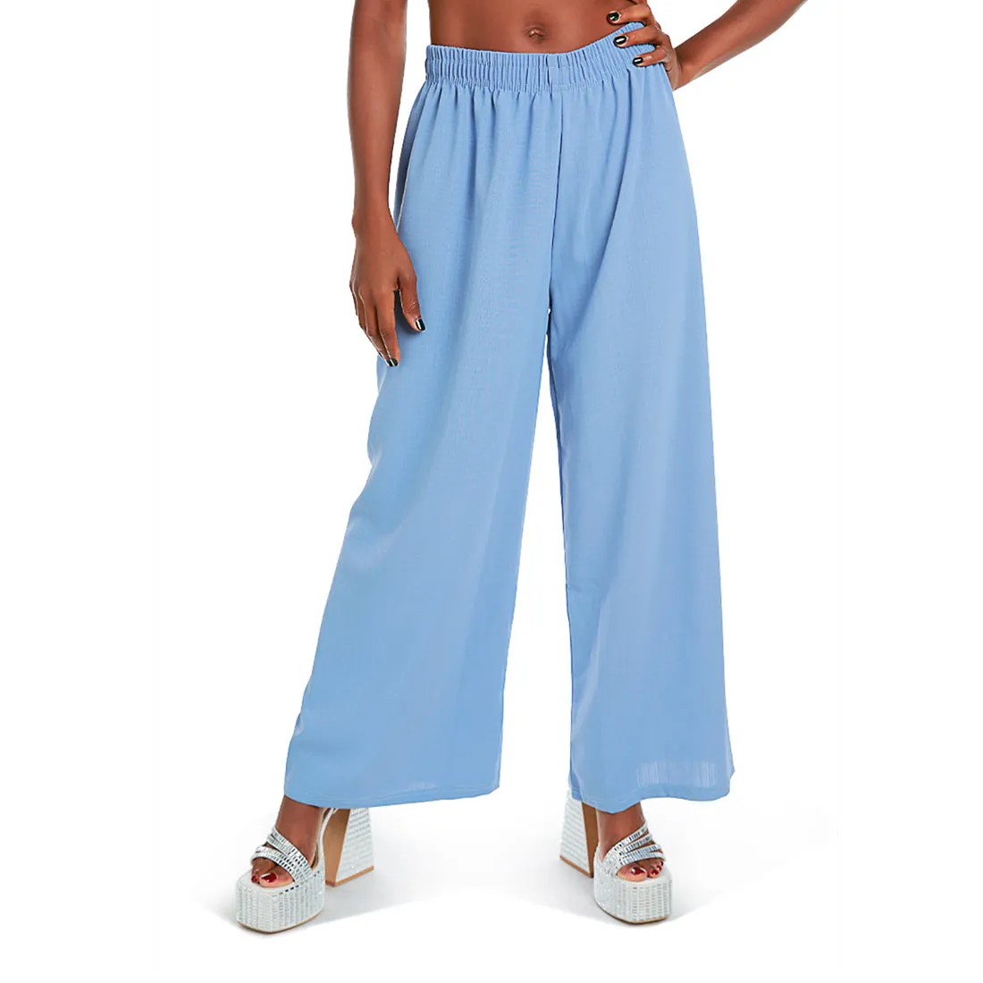 High Waisted Solid Wide Trouser Pants