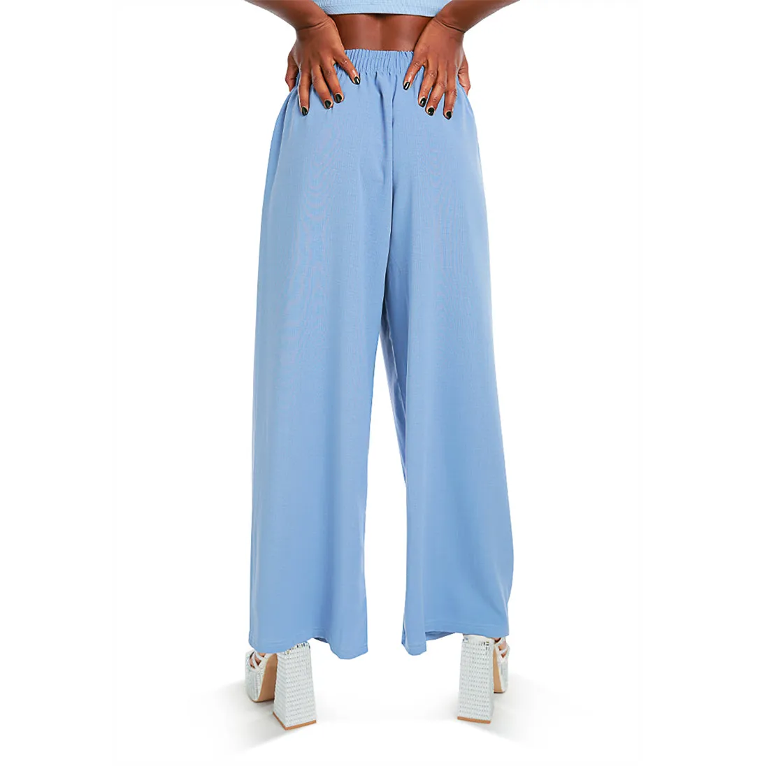 High Waisted Solid Wide Trouser Pants