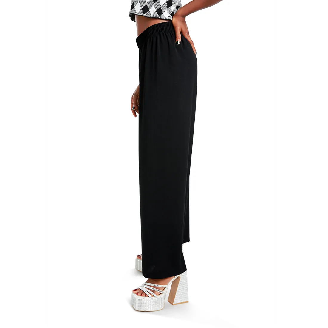 High Waisted Solid Wide Trouser Pants