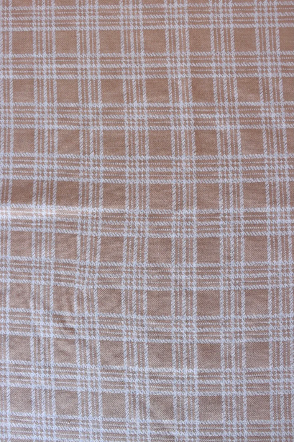 Honey Beige & Ivory Plaid Yarn Dyed Jacquard Knit