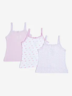 HOP Kids Pink Printed Cotton Camisoles - Pack of 3