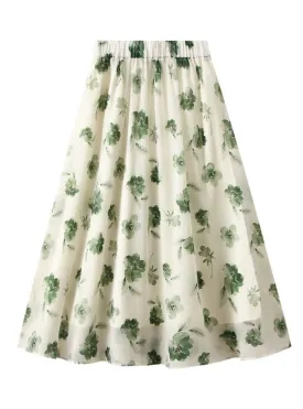 Ink and Wash Printed High Waist Skirt