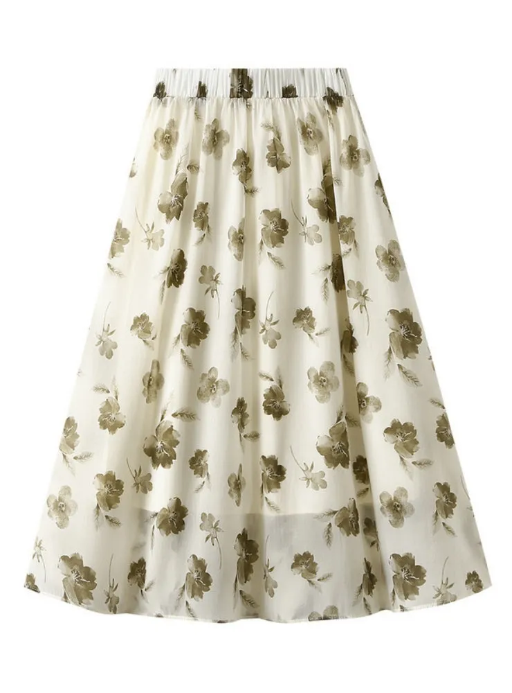 Ink and Wash Printed High Waist Skirt