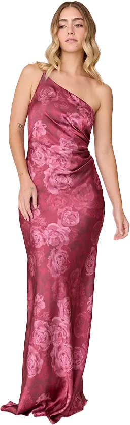 Jade Satin Floral Print Dress | Made To Order