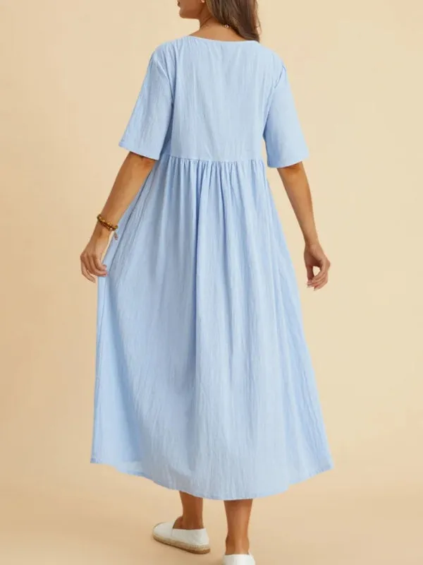 Jane Loose Round Neck Half Sleeve Casual Midi Dress