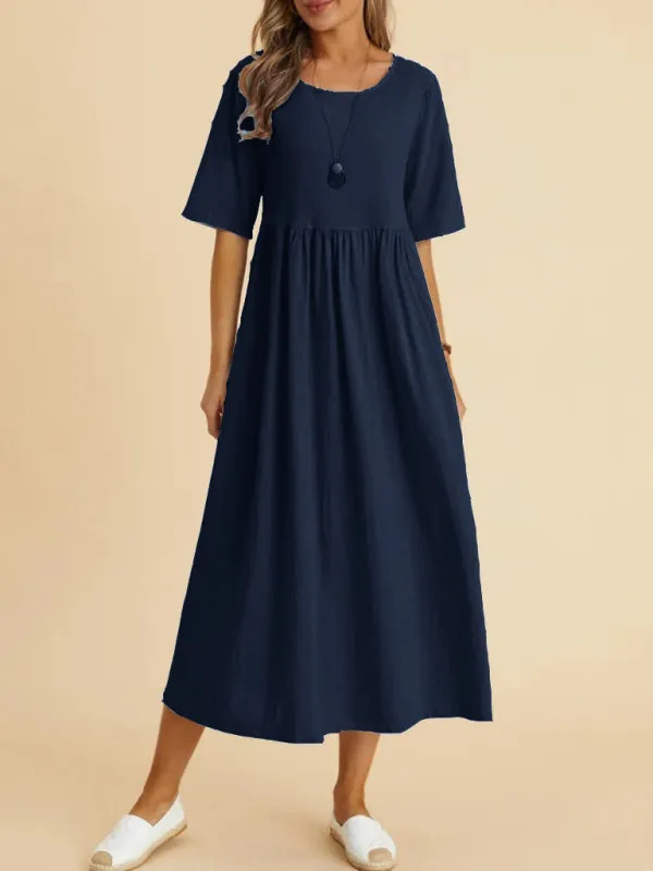 Jane Loose Round Neck Half Sleeve Casual Midi Dress