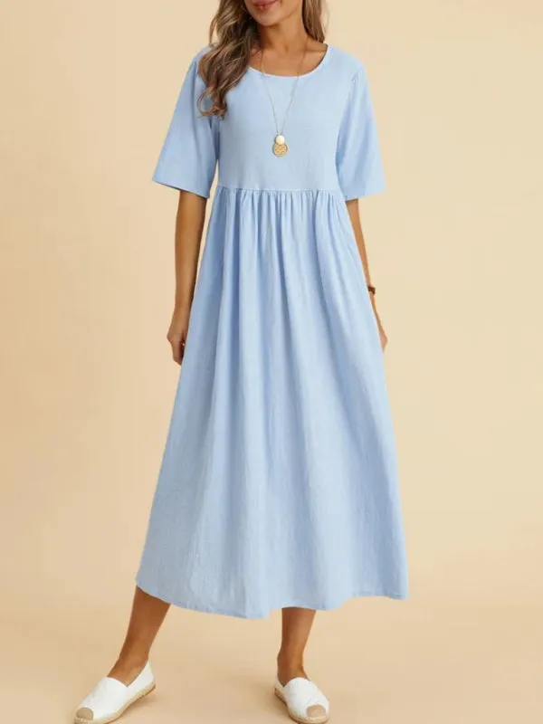 Jane Loose Round Neck Half Sleeve Casual Midi Dress