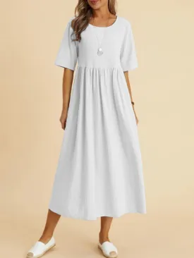 Jane Loose Round Neck Half Sleeve Casual Midi Dress