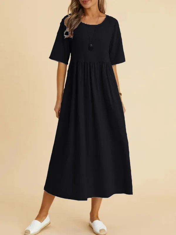 Jane Loose Round Neck Half Sleeve Casual Midi Dress