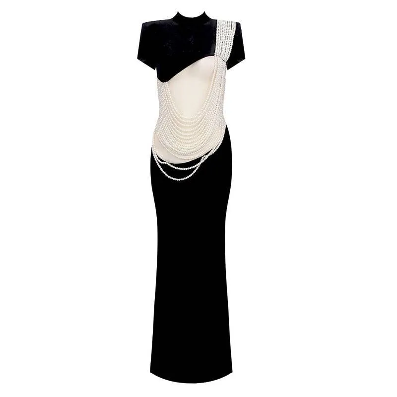 Joey High Neck Beads Embellishment Maxi Dress