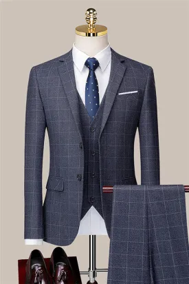 Joseph Gray Three-Piece Plaid Notch Lapel Custom Business Suit