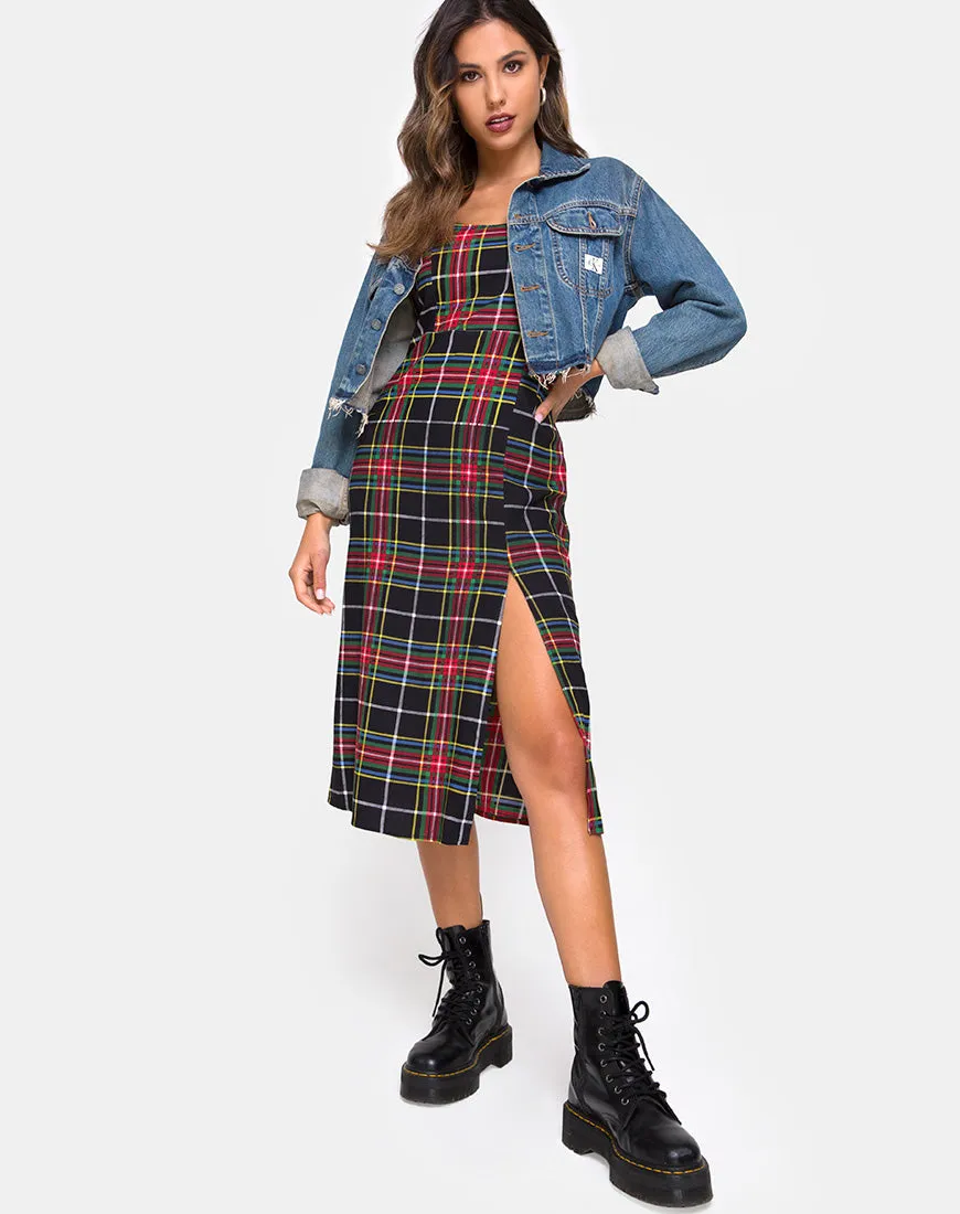 Kaoya Dress in Plaid Red Green Yellow Black