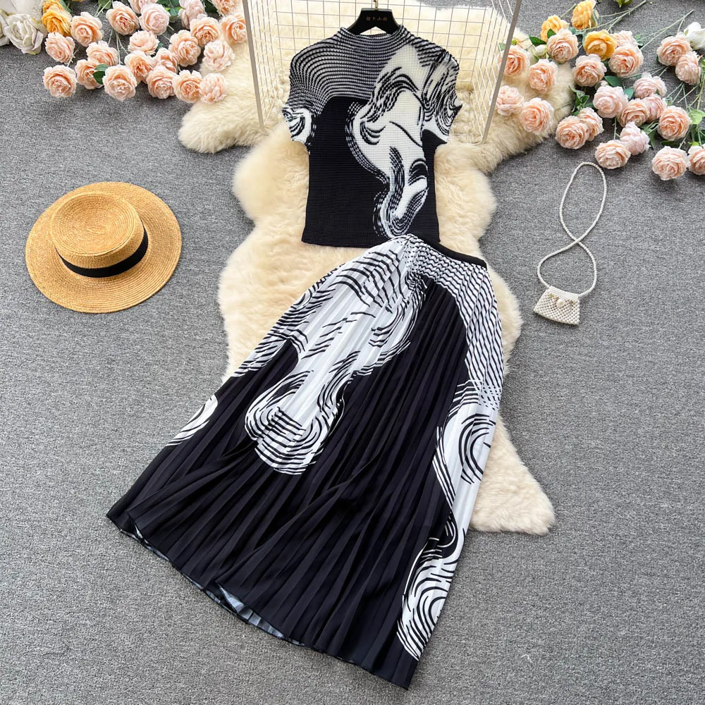 Knitwear&Pleated Skirt Printed2Pcs