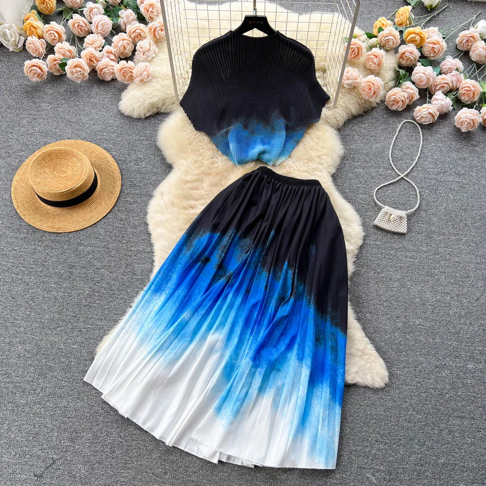 Knitwear&Pleated Skirt Printed2Pcs