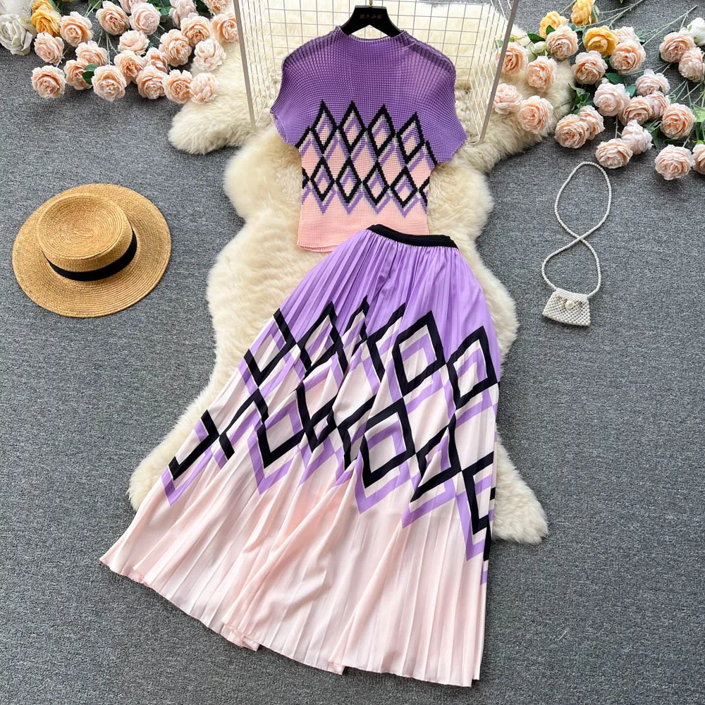 Knitwear&Pleated Skirt Printed2Pcs