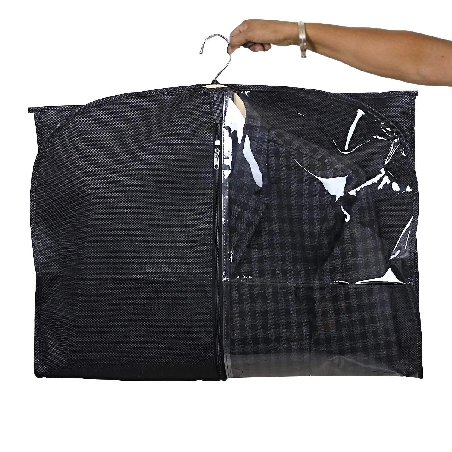 Kuber Industries 12 Pieces Half Transparent Non Woven Men's Coat Blazer Suit Cover (Black) -CTKTC41356