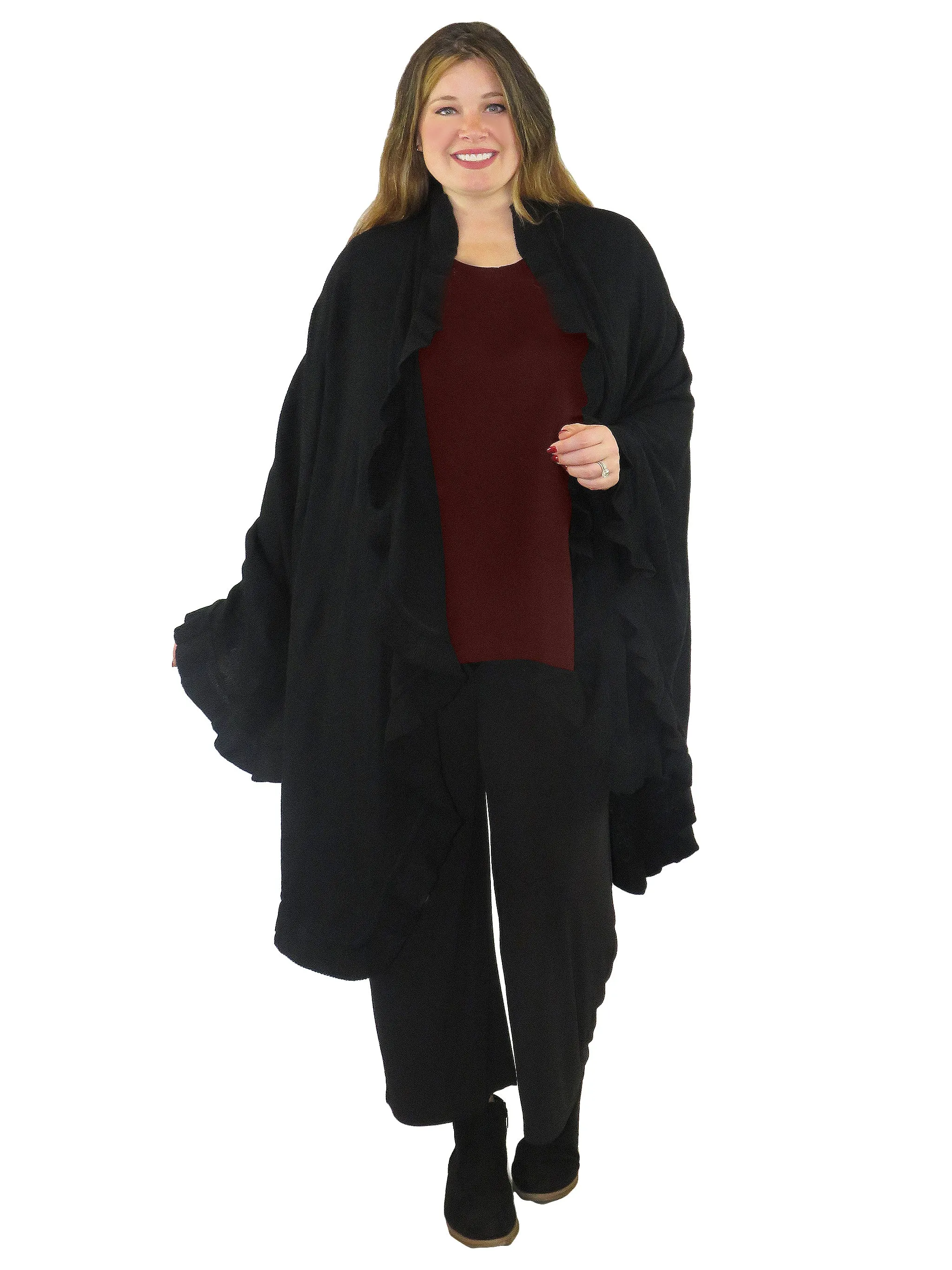 La Cera Solid Split Poncho Shawl