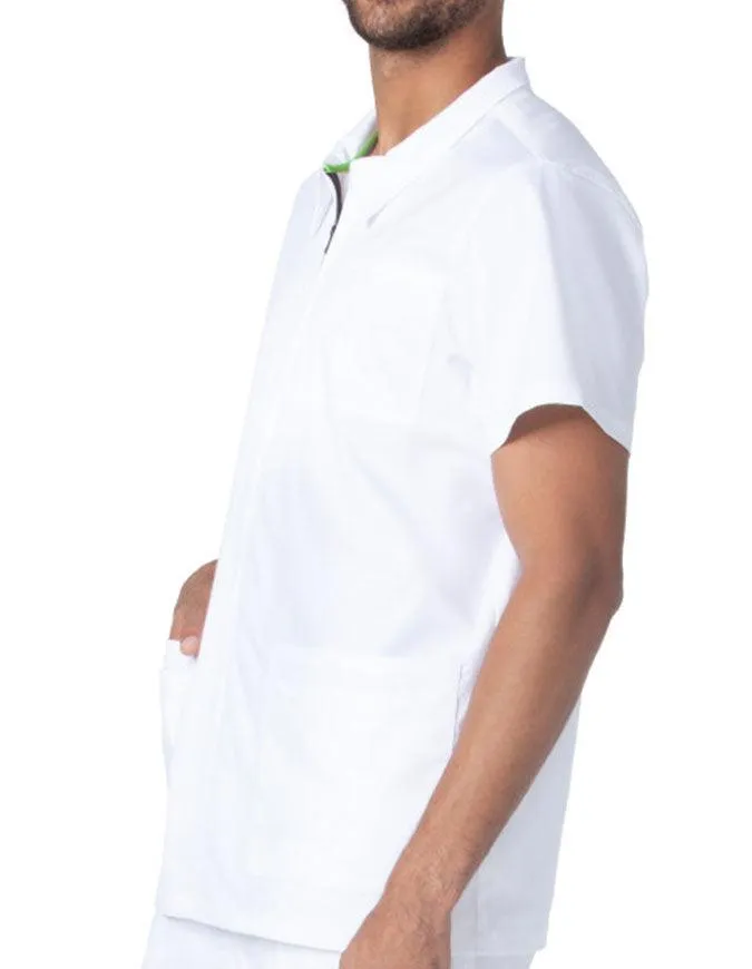 Landau ProFlex Men's Collared Zip Front Solid Scrub Top