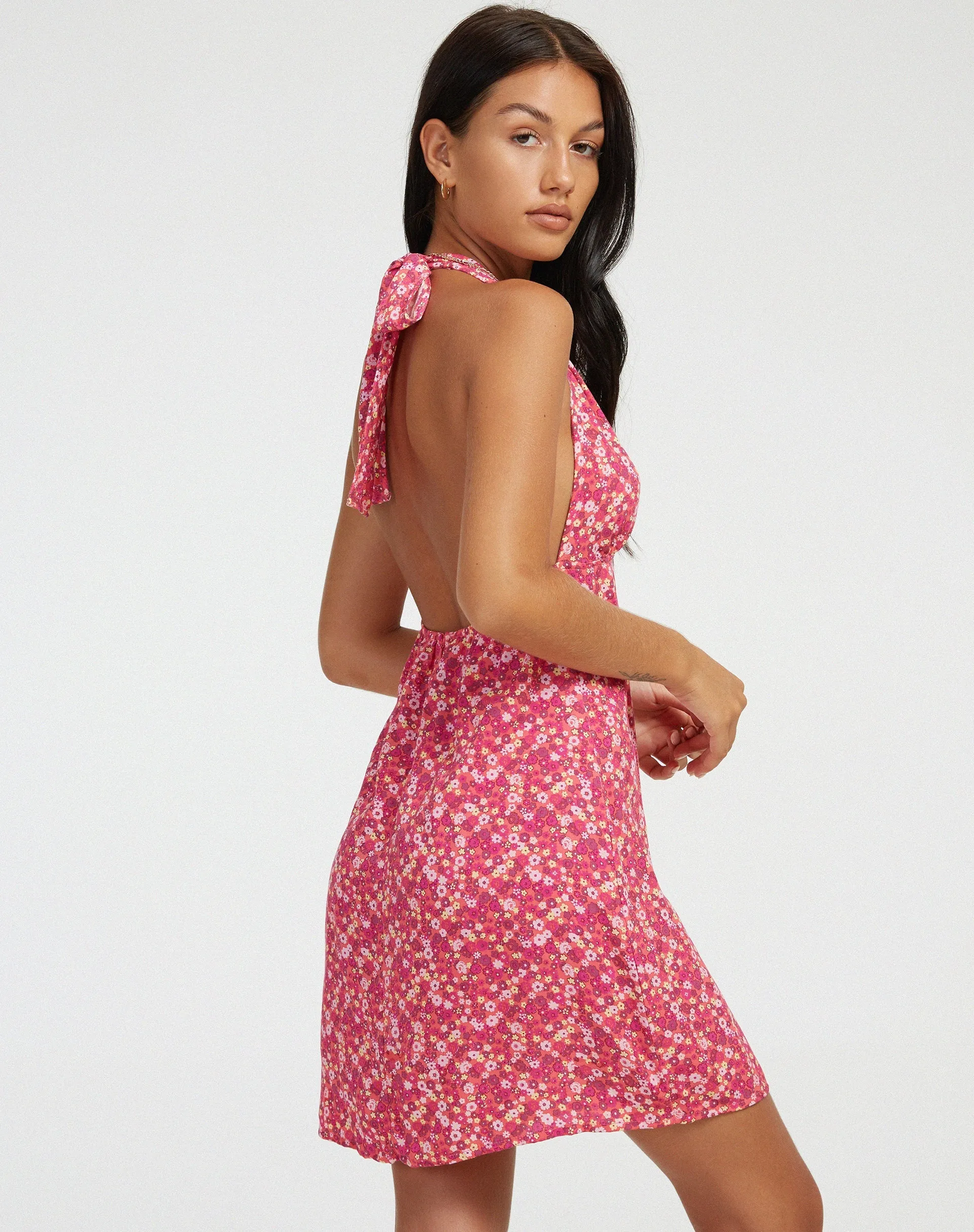 Leana Mini Dress in Ditsy Floral Pink