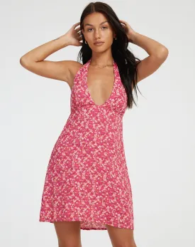 Leana Mini Dress in Ditsy Floral Pink