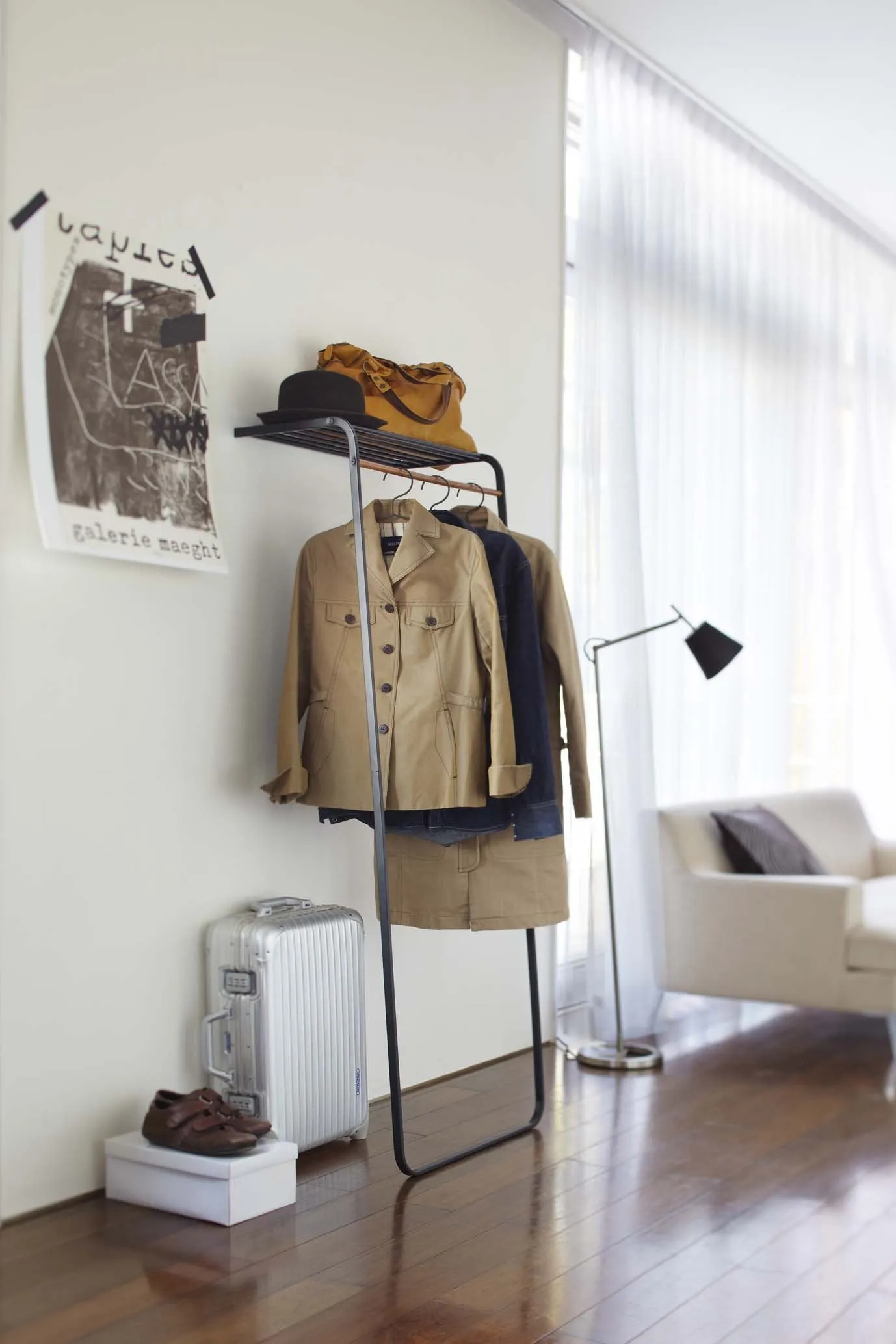 Leaning Coat Rack with Shelf