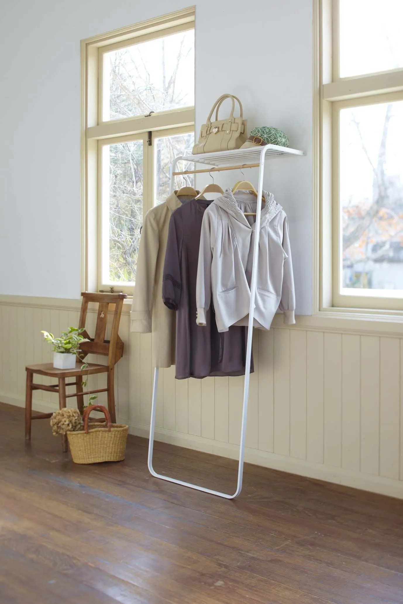 Leaning Coat Rack with Shelf