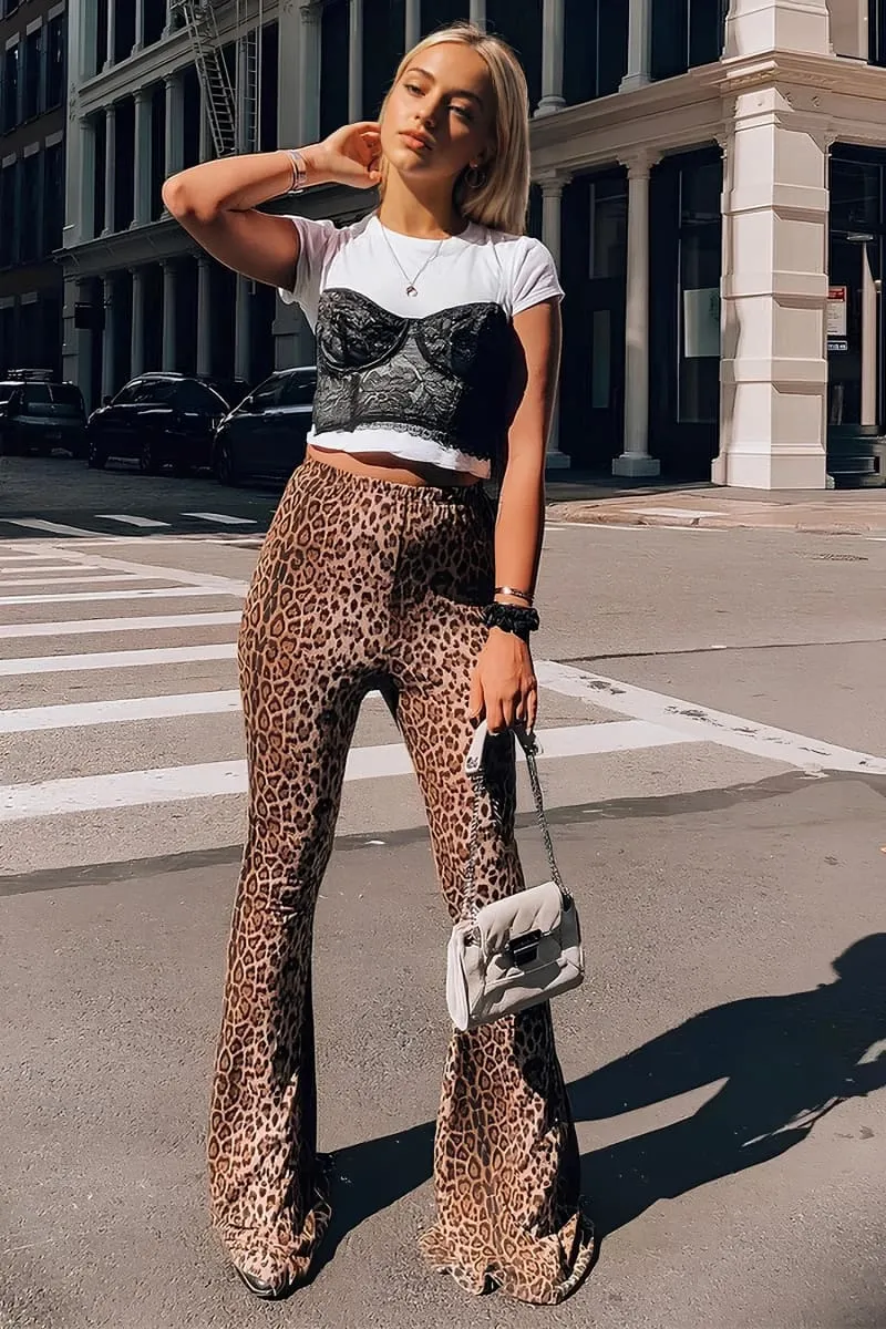 Leopard Print High Waisted Bell Bottom Pants