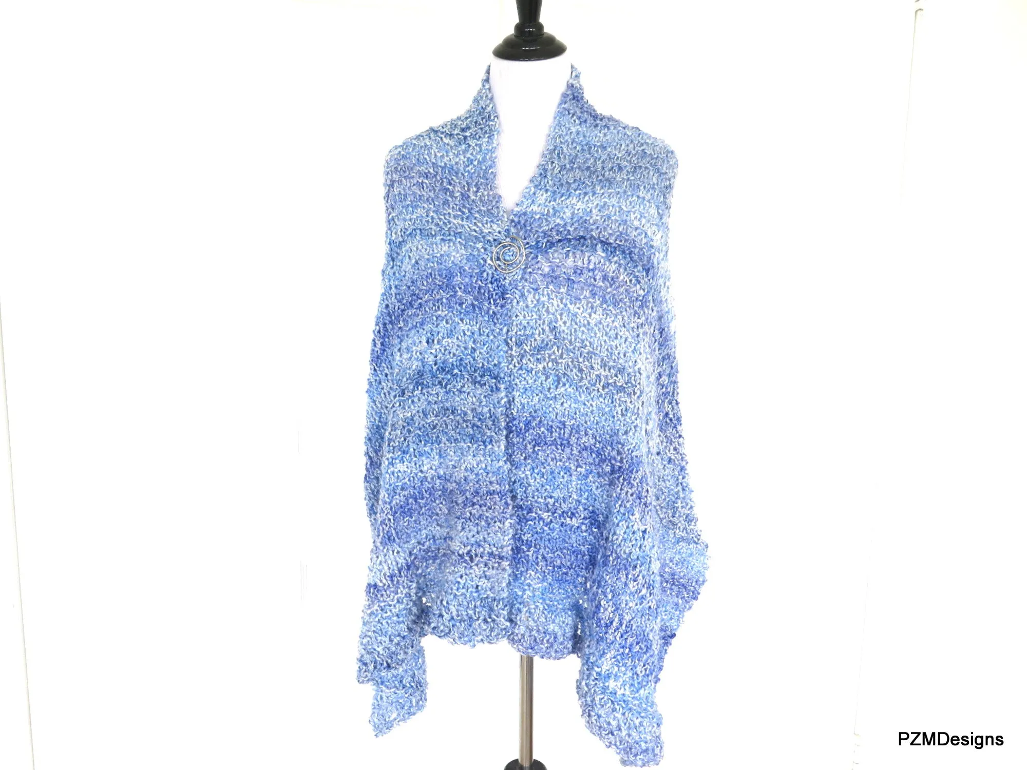 Light Blue Shawl, Extra Large Hand Knit Prayer Shawl