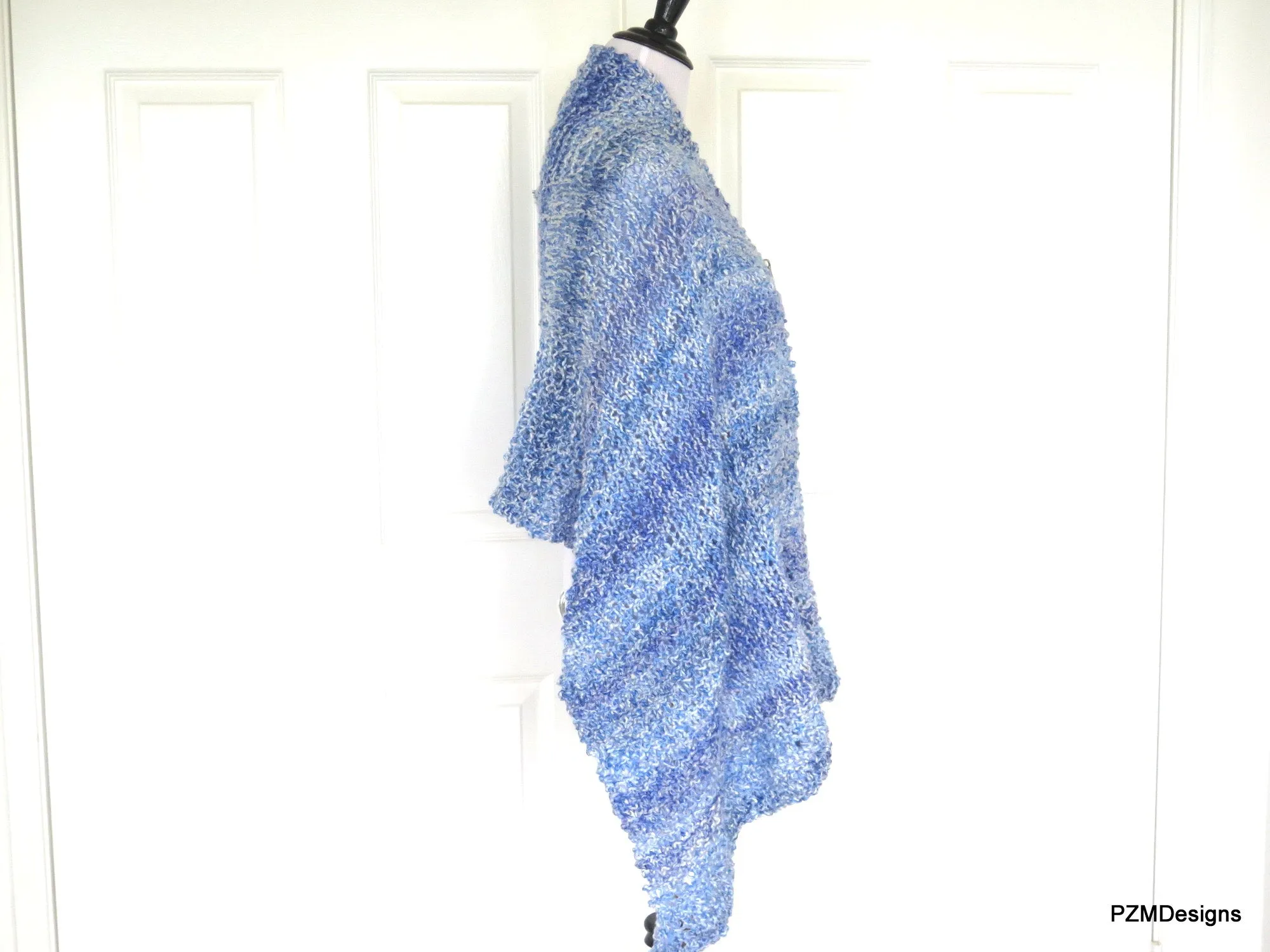 Light Blue Shawl, Extra Large Hand Knit Prayer Shawl