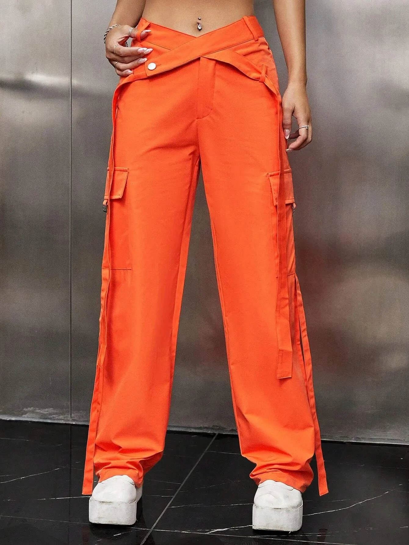 Long Length Zipper Closure Cargo Pants