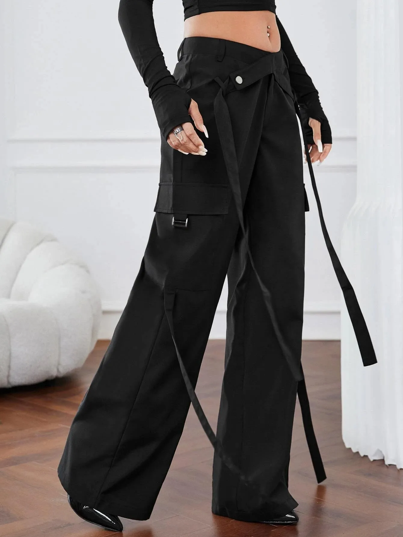 Long Length Zipper Closure Cargo Pants