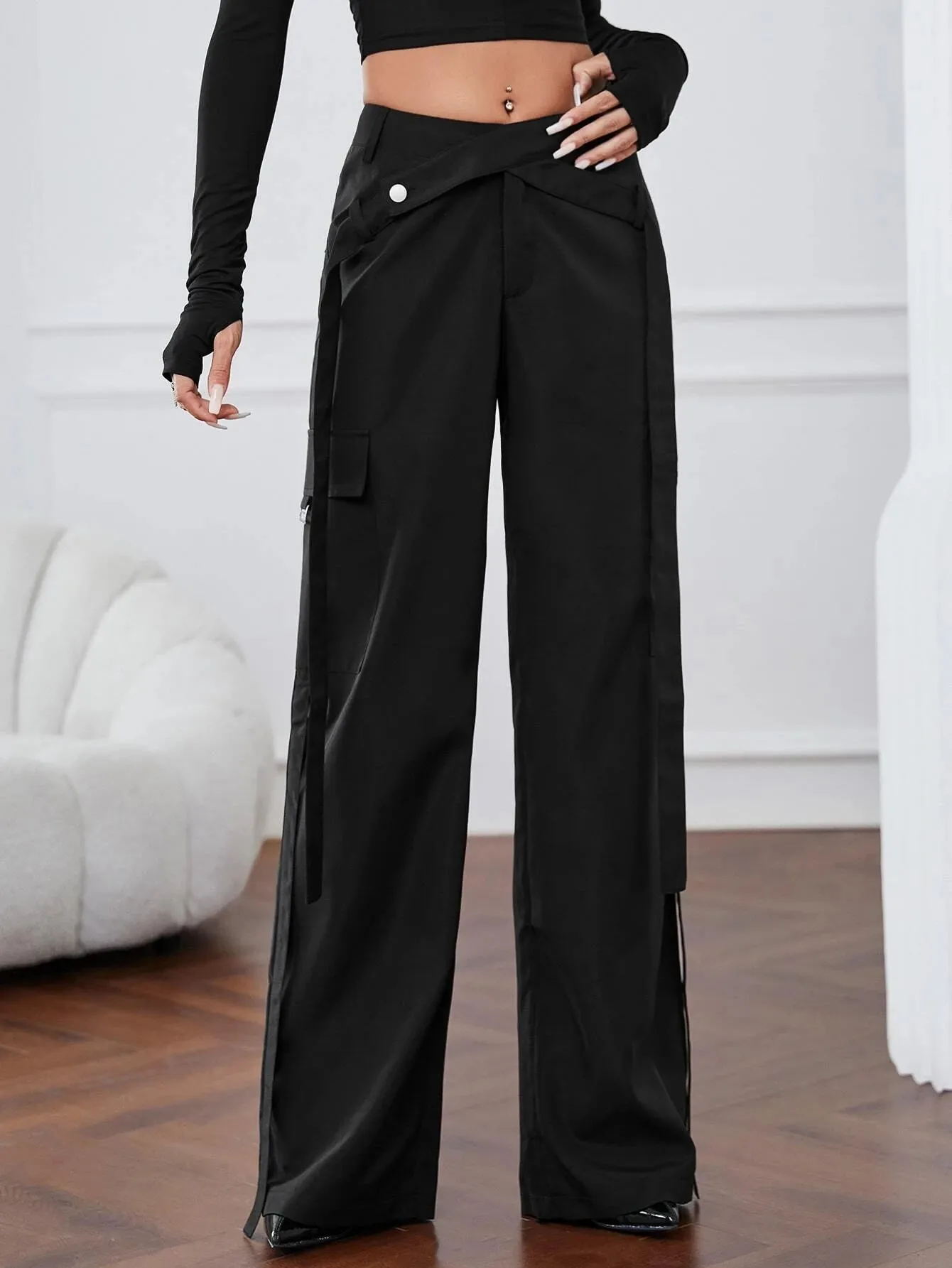 Long Length Zipper Closure Cargo Pants