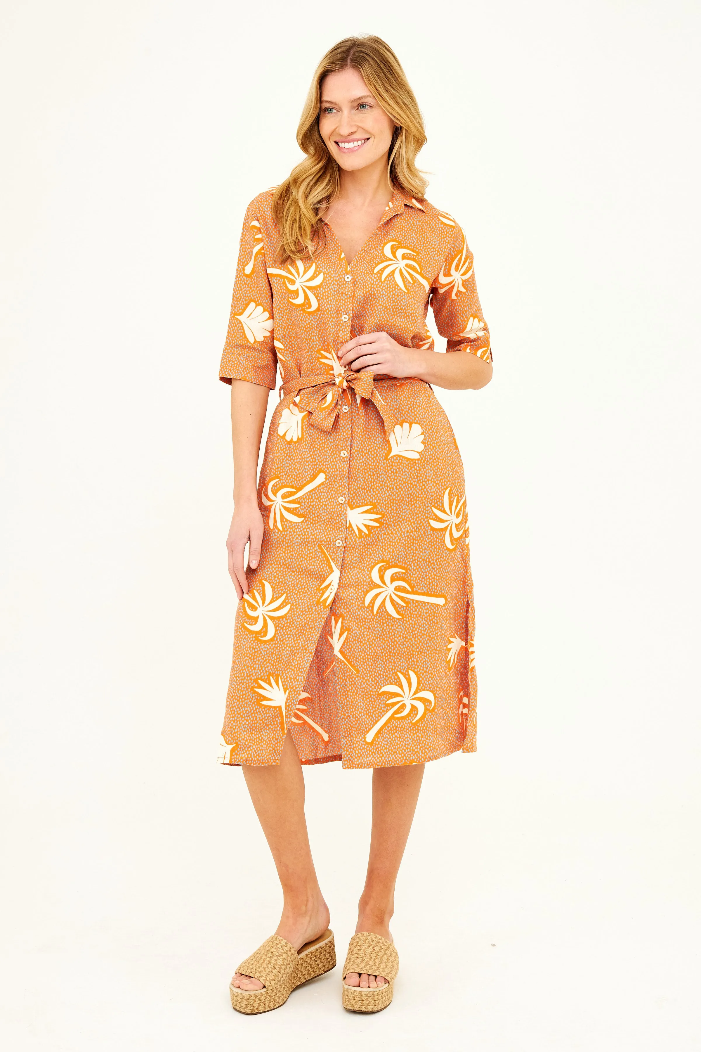 Lucy Dress - Dominica Orange Palm Print