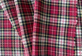 Luxurious Soft Carmine, Pale Amber, Black & White Plaid Cotton Seersucker (Made in Italy)