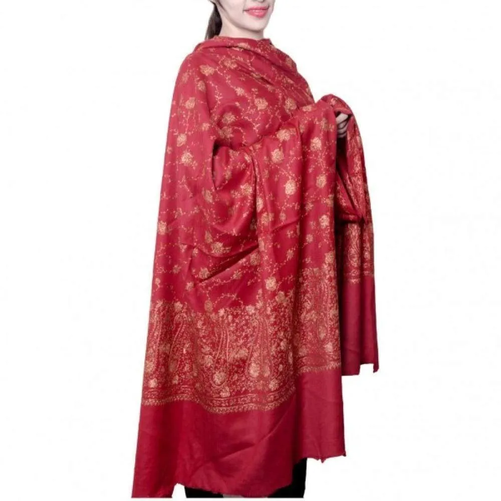 Maroon Color Sozni Work Embroidered Shawl Enriched With Heavy Jaal Pattern