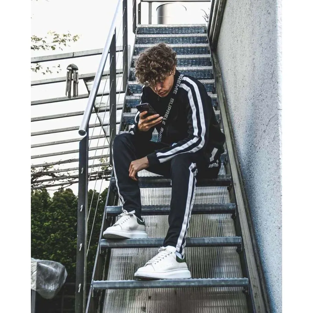 Men Side Stripe Zipper Jacket & Drawstring Cargo Pants Sports Set